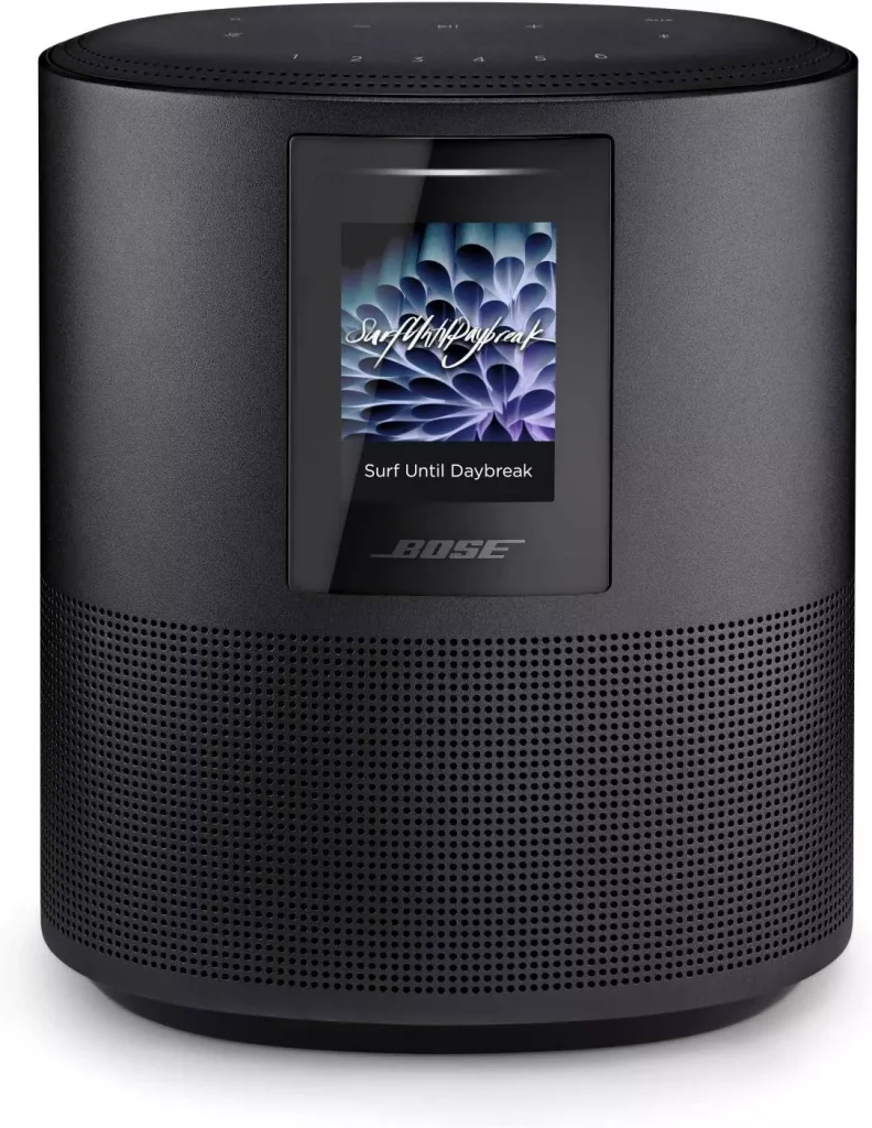 a black color speaker with a display on it