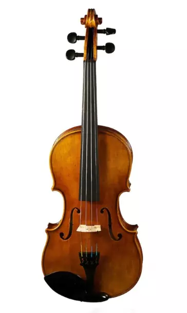 wooden violin photographed from the front