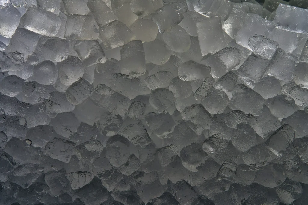 ice cubes in a freezer