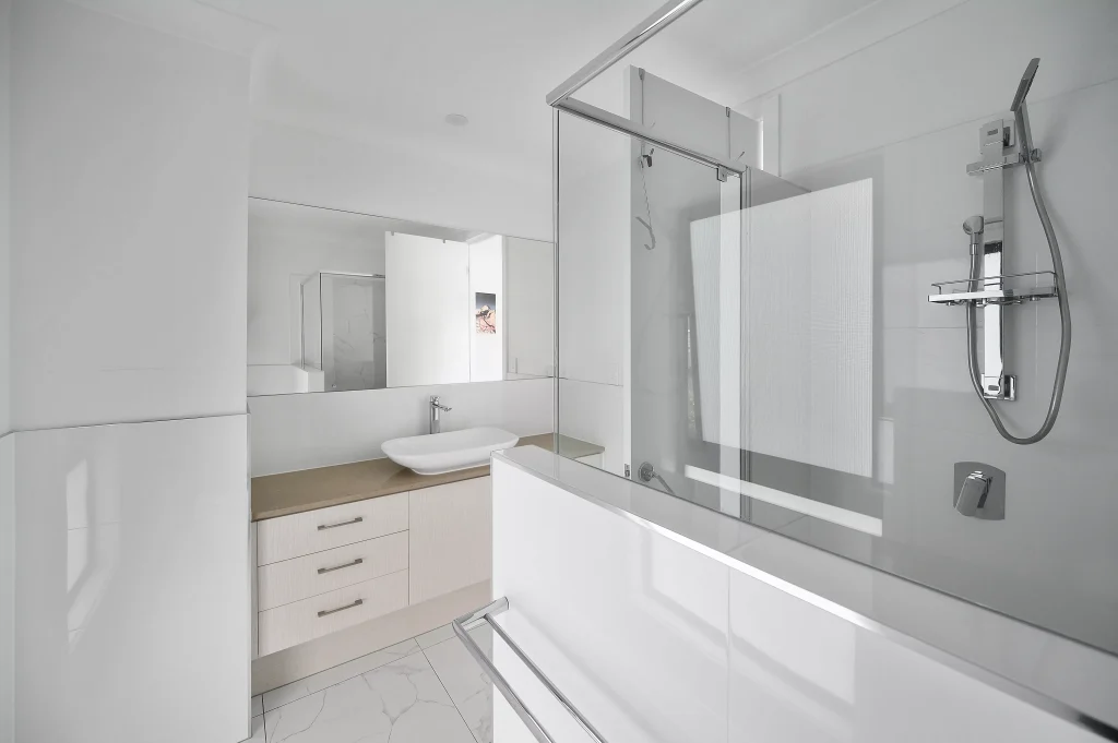 a bathroom with a lot of white color