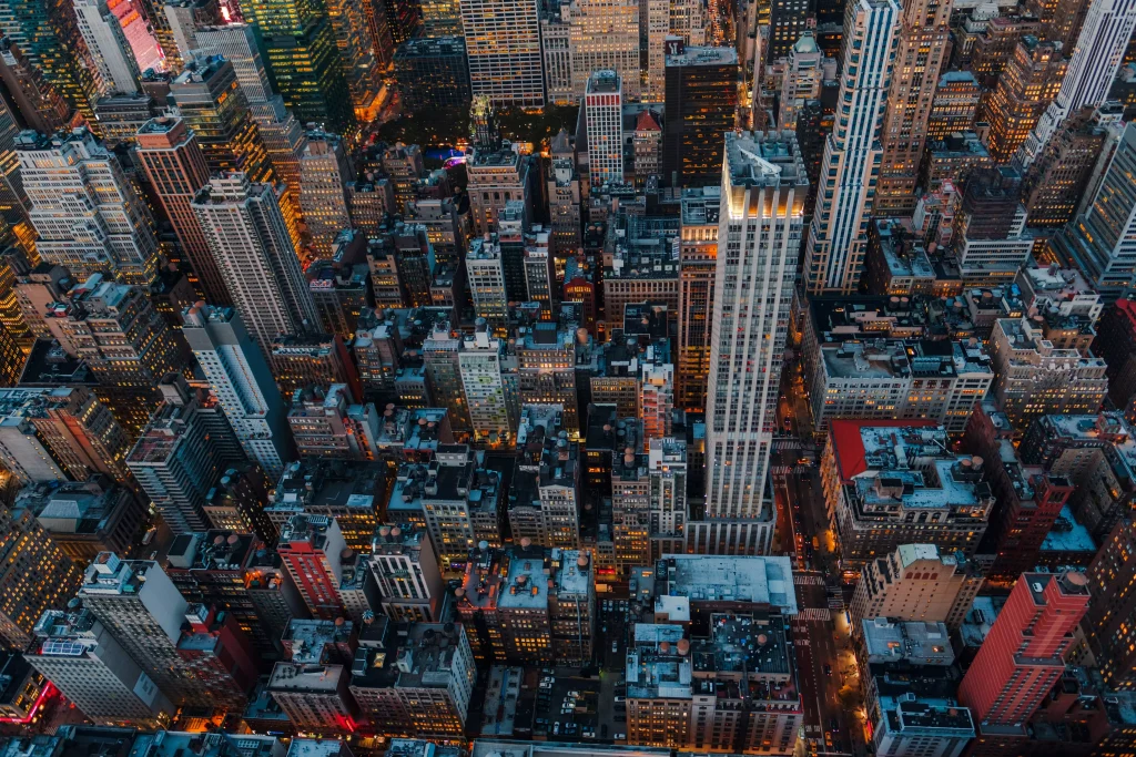 city buildings photographed from the sky