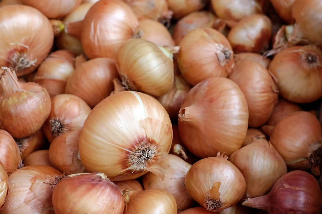 white onions in a box 