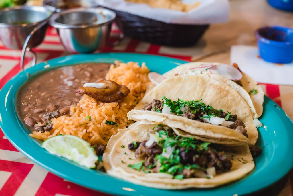 food in a light blue color plate