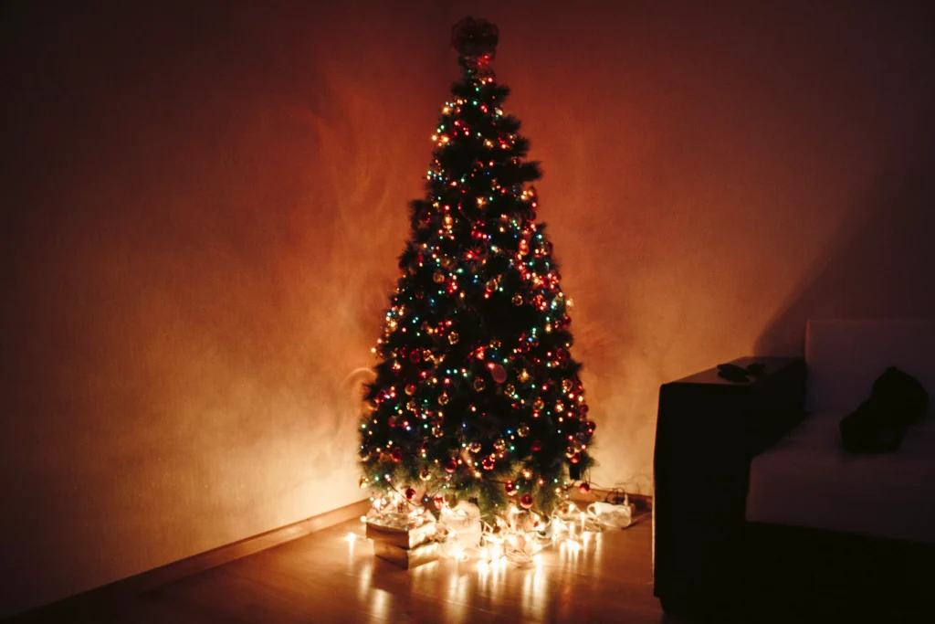 Christmas tree in the corner of the living room