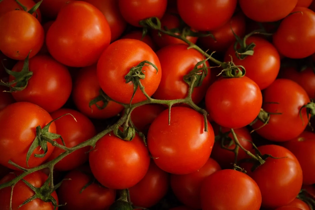 tomatoes on a brown table