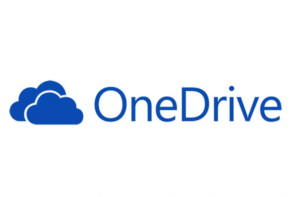 a blue logo of a cloud next to a writing that says onedrive