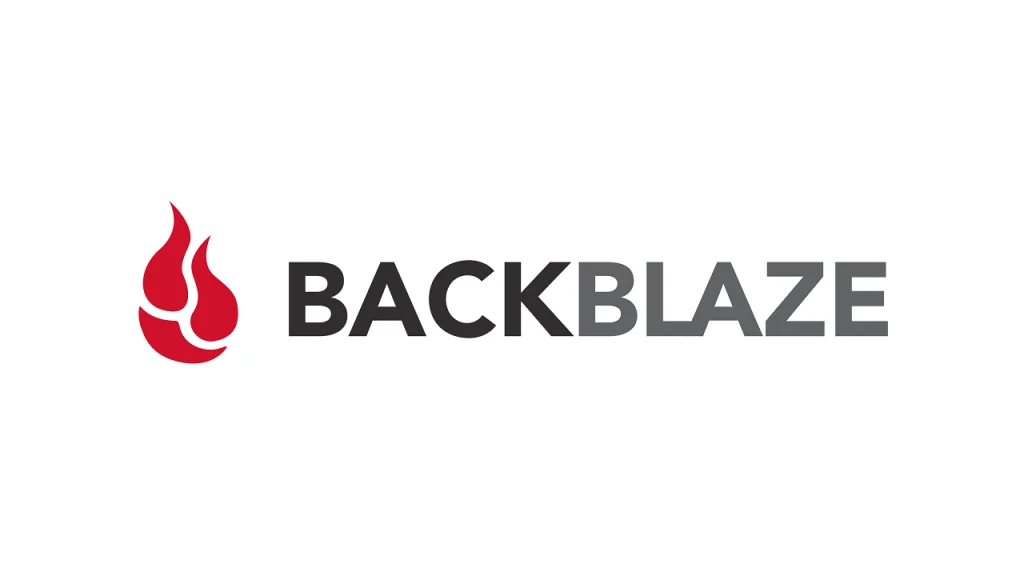 a red logo of a fire next to a writing that says backblaze