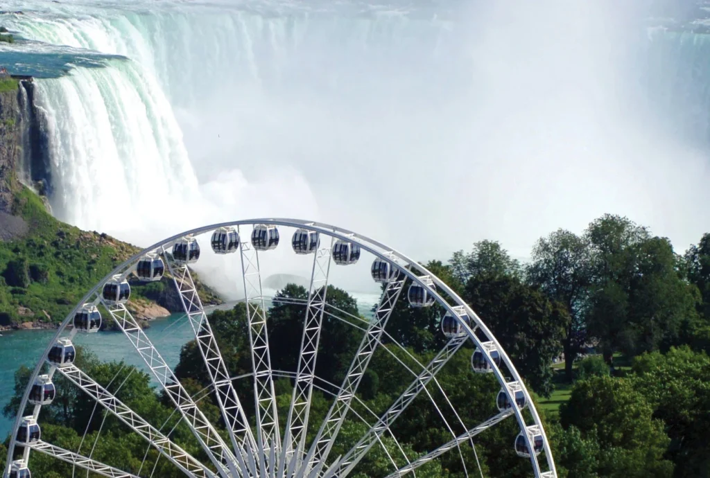 a amusement park near a waterfall