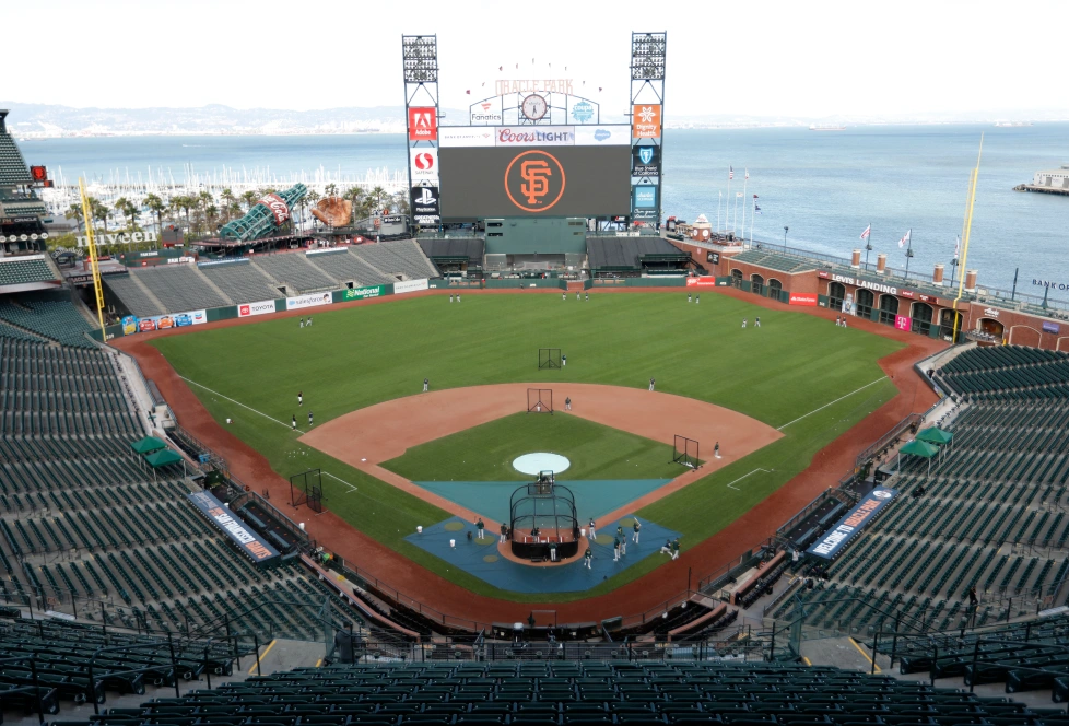 a baseball stadium photographed from the stands