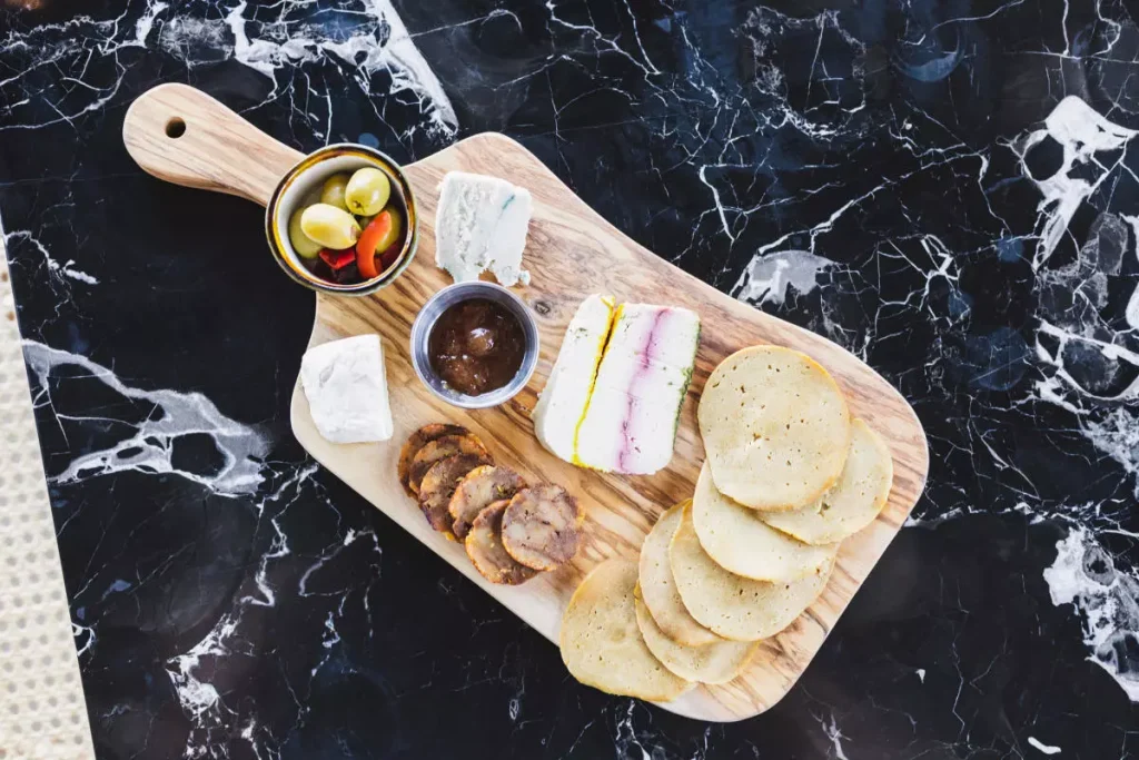 cheese on a woode cut board