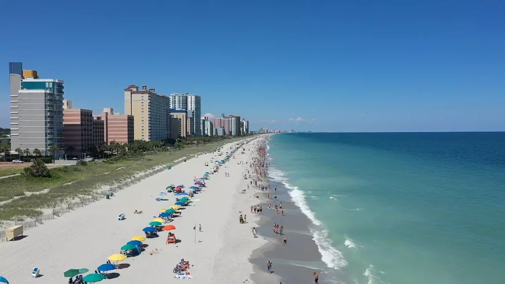 a beach with people enjoying the sea on it