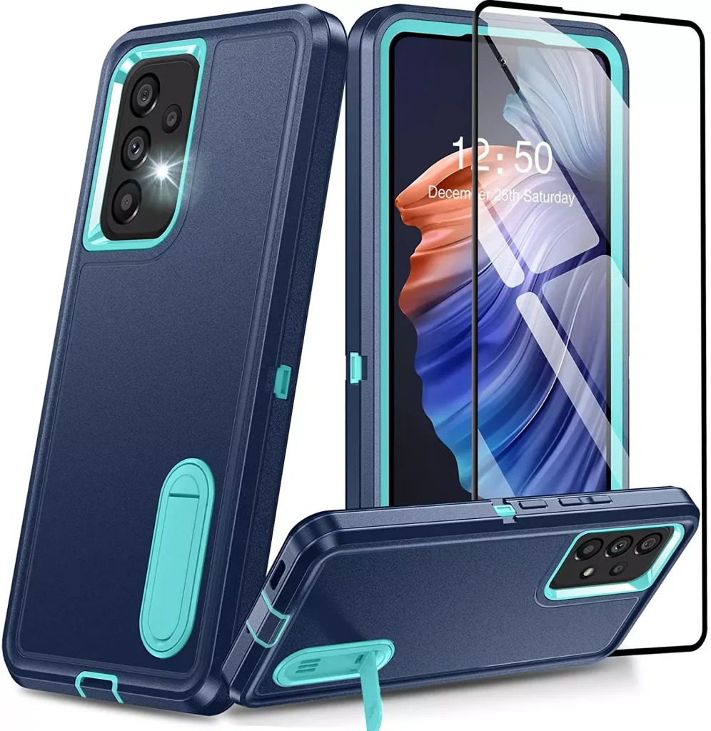 a blue case for a phone with 3 cameras