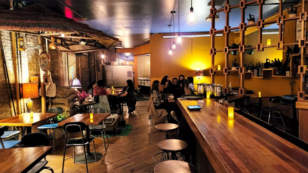 indoor of a restaurant with beautiful yellow lights