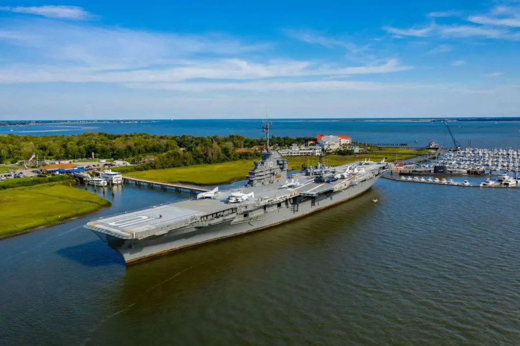 a big army ship docked 