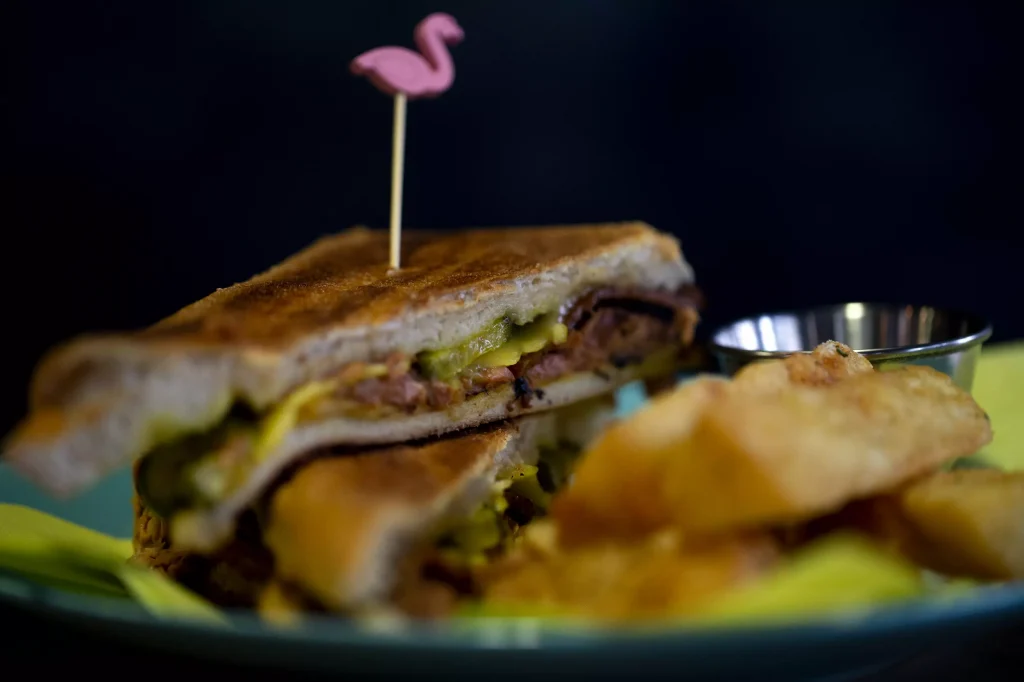 sandwiches on a blue porculan plate