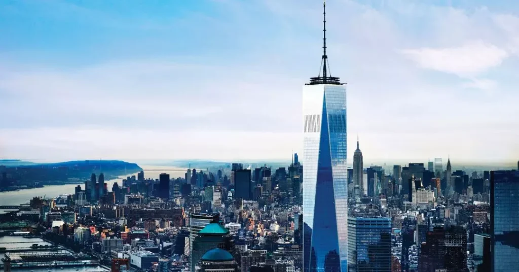 a city skyline photographed from a skyscraper