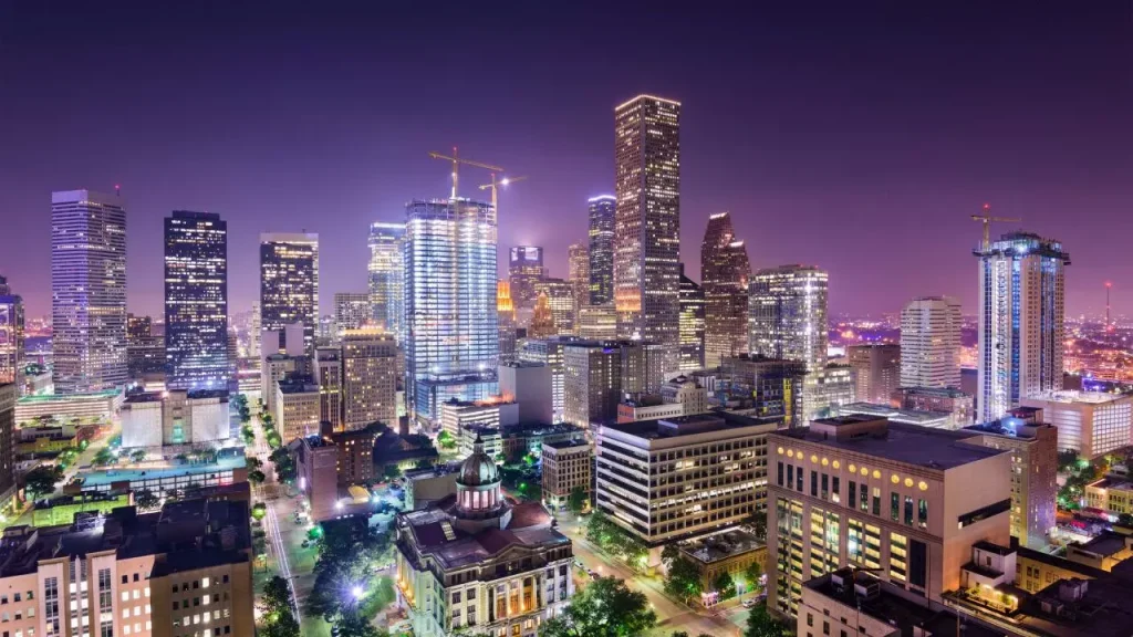 a big city photographed at night 