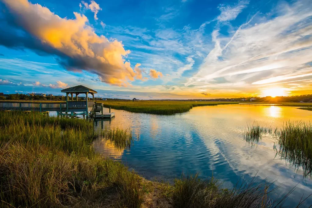 a lake in a country side