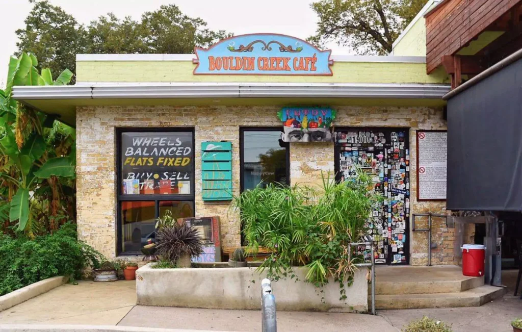 a small food shop with a ligh blue color logo