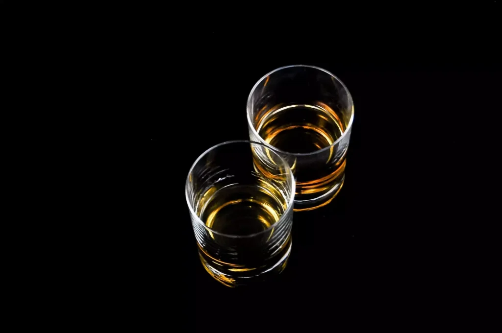 two glasses photographed from above