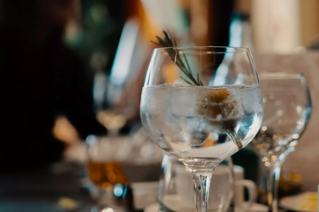 big bowl glass full of water on a table in a resturant