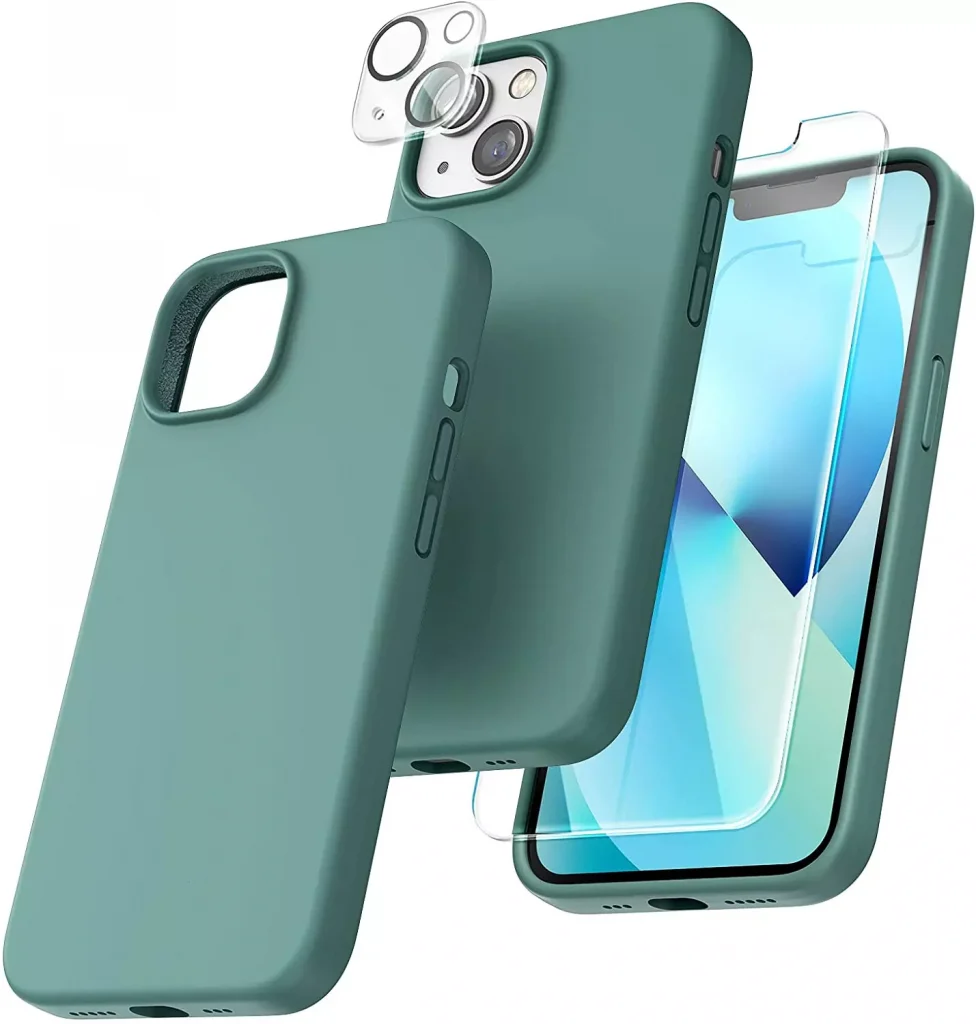 a mobiel phone with a green case