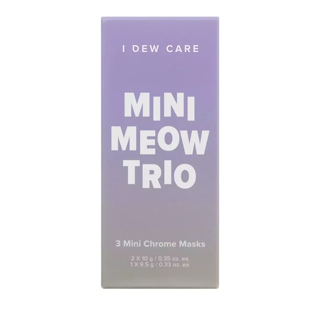 a violet box with "mini meow trio" written on it