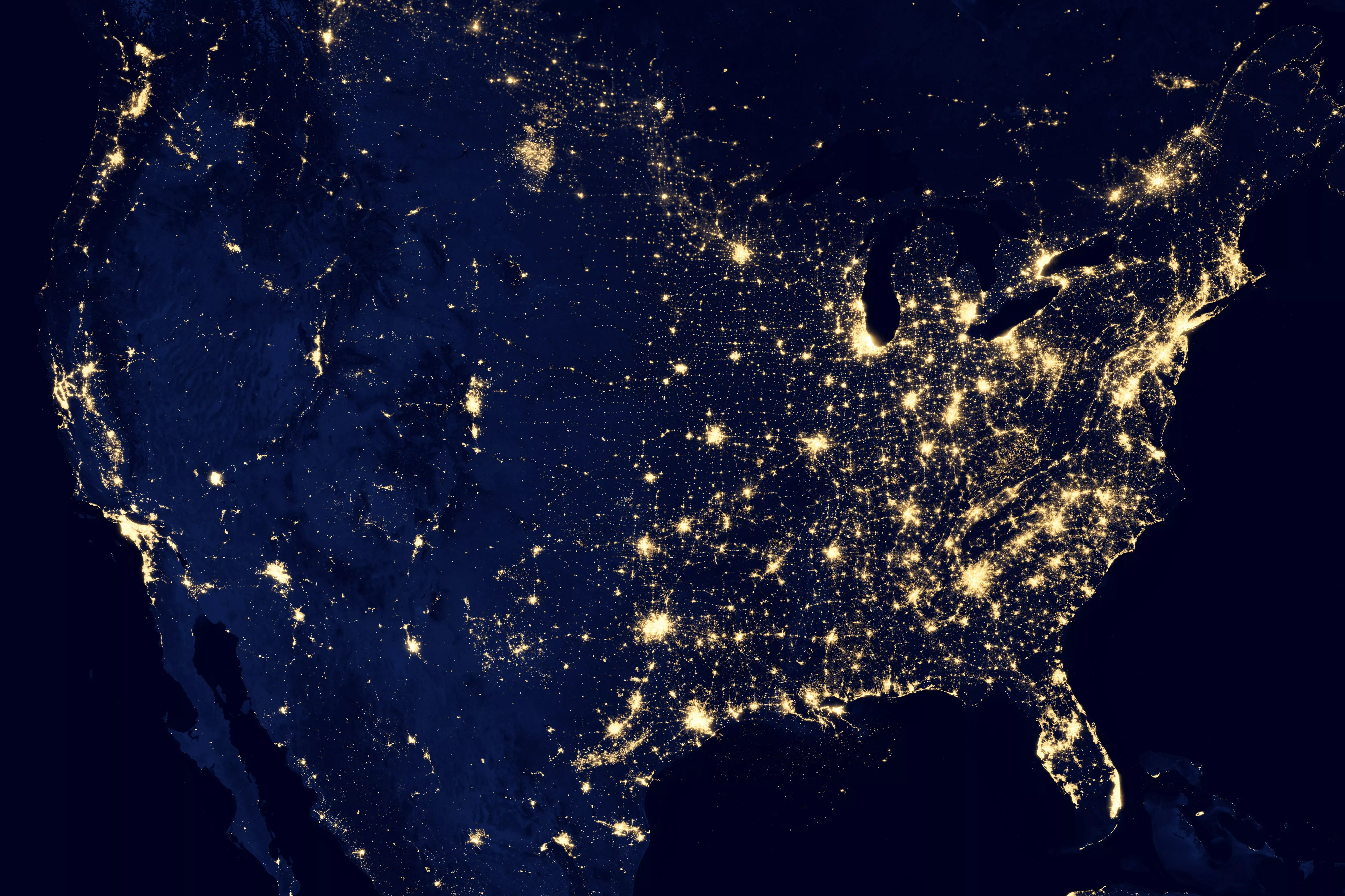 a counry photographed from space at night