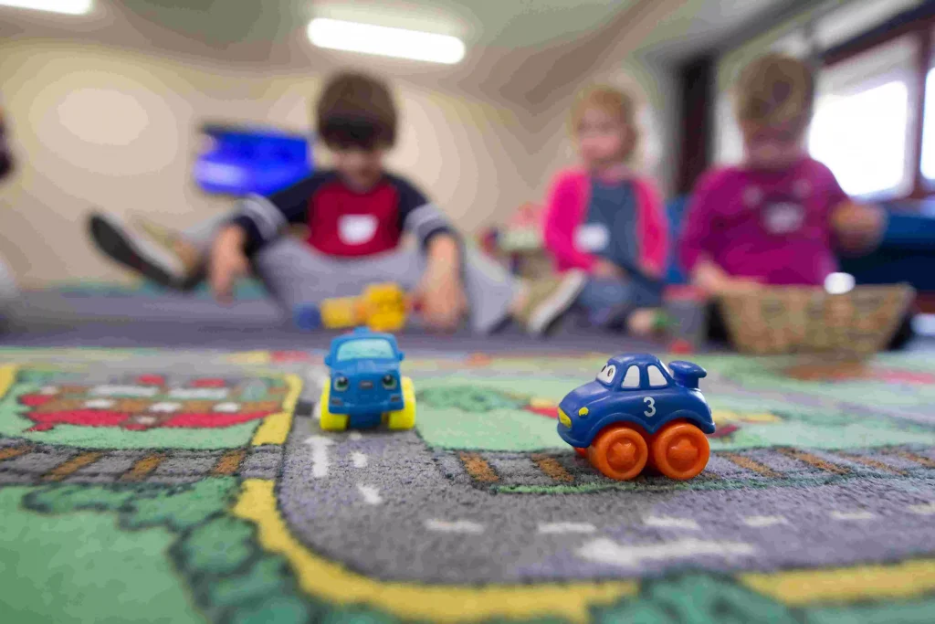 a carpet with a road drawn on it