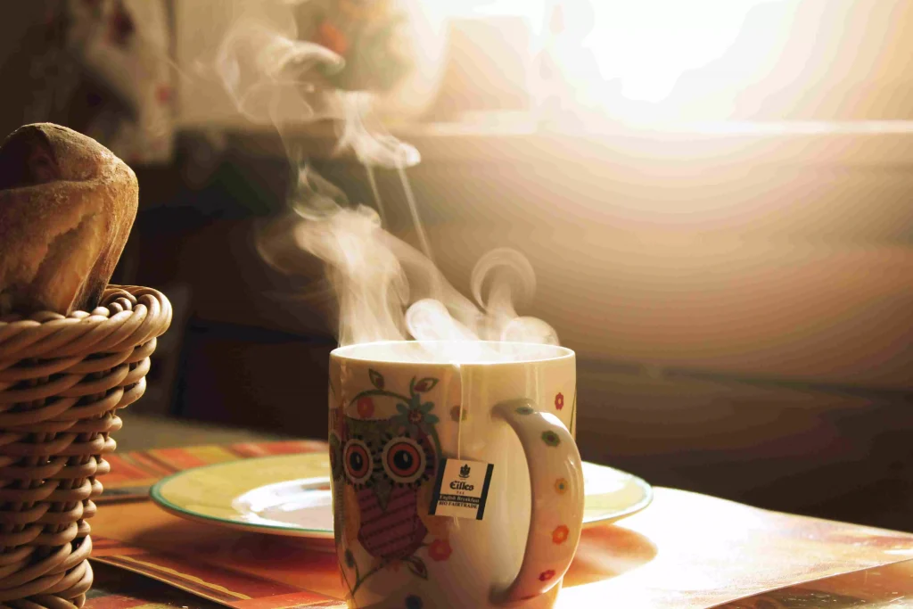 hot tea in a cup on a table