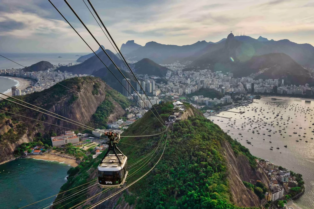 zipline through a city full of buildings